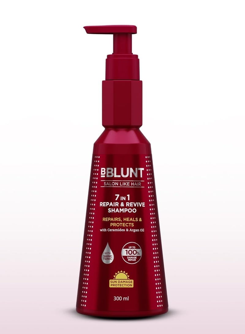 BBLUNT 7 in 1 Repair & Revive Shampoo for Upto 100% Damage Repair - 300ml | Addresses 7 Signs of Hair Damage | Enriched with Ceramides & Argan Oil