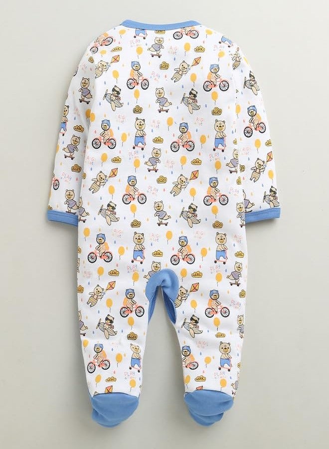 BUMZEE بيجامة نوم قطنية بأكمام طويلة للأولاد من بامزي، أبيض وأزرق - من 3 إلى 6 أشهر (Peb10924C-wht) - Image 3