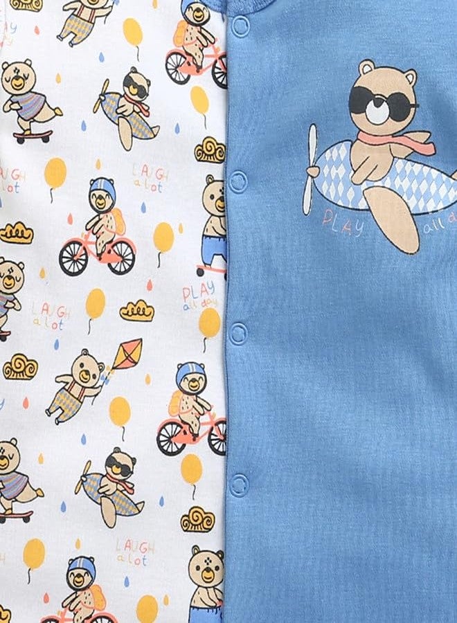 BUMZEE بيجامة نوم قطنية بأكمام طويلة للأولاد من بامزي، أبيض وأزرق - من 3 إلى 6 أشهر (Peb10924C-wht) - Image 4