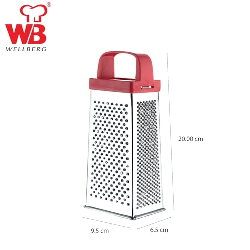 Wellberg 4 in 1 Stainless Steel Greater, Stainless Steel Blades, Coarse Shred, Fine Shred, Slice Grating, Zesting, Easy Grip Handle, Dishwasher Safe, Multi Purpose 4 Sided Slicer and Grater - Image 3