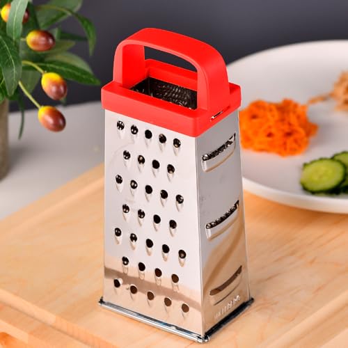 Wellberg 4 in 1 Stainless Steel Greater, Stainless Steel Blades, Coarse Shred, Fine Shred, Slice Grating, Zesting, Easy Grip Handle, Dishwasher Safe, Multi Purpose 4 Sided Slicer and Grater - Image 1