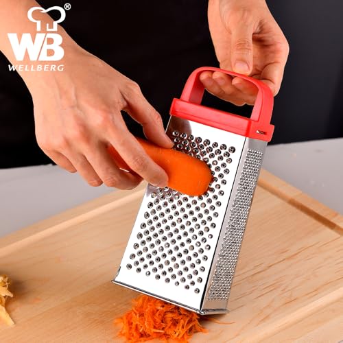 Wellberg 4 in 1 Stainless Steel Greater, Stainless Steel Blades, Coarse Shred, Fine Shred, Slice Grating, Zesting, Easy Grip Handle, Dishwasher Safe, Multi Purpose 4 Sided Slicer and Grater - Image 4