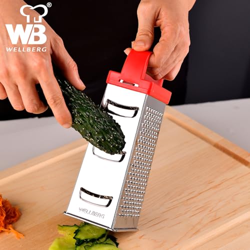 Wellberg 4 in 1 Stainless Steel Greater, Stainless Steel Blades, Coarse Shred, Fine Shred, Slice Grating, Zesting, Easy Grip Handle, Dishwasher Safe, Multi Purpose 4 Sided Slicer and Grater - Image 5