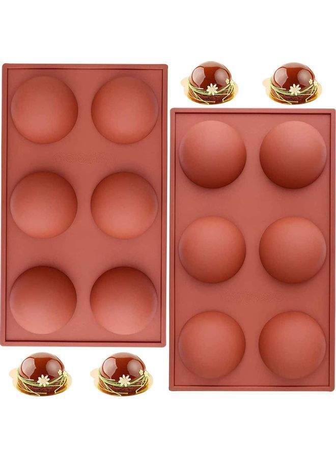 NIBEMINENT 2 Packs 6 Holes Semi Sphere Silicone Mold, Baking Mold for Making Chocolate, Cake Red 10.9x6.6x1.5inch - Image 1
