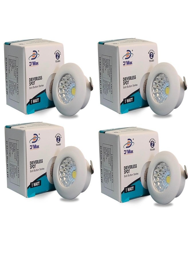 D'Mak Aluminium Button Cob Led Light for Ceiling, 1-Watt Cob Light,Energy Saving White Light for Indoor Use at Home and Office, and More, Fancy Round Lights Need No False Ceiling Pack of 4 - Image 1