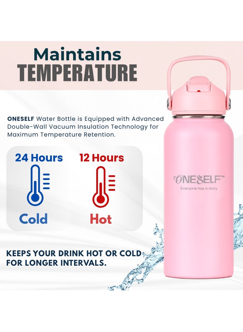 ONESELF Insulated water Bottle, 32Oz Stainless Steel Leak proof water Bottle with Lid for Hot & iced drinks, Spillproof BPA Free Flask for Home, Outdoors, Office, Travel & sports - (1000ml)