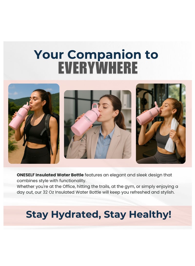 ONESELF Insulated water Bottle, 32Oz Stainless Steel Leak proof water Bottle with Lid for Hot & iced drinks, Spillproof BPA Free Flask for Home, Outdoors, Office, Travel & sports - (1000ml)