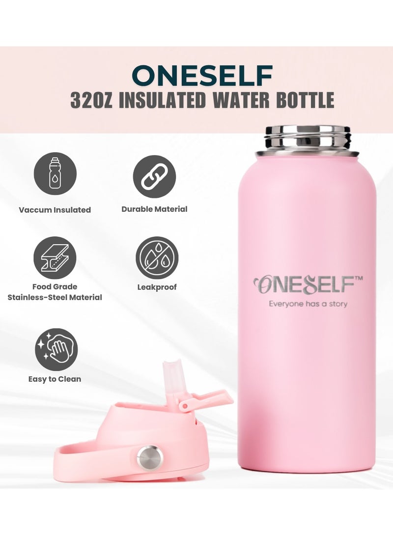 ONESELF Insulated water Bottle, 32Oz Stainless Steel Leak proof water Bottle with Lid for Hot & iced drinks, Spillproof BPA Free Flask for Home, Outdoors, Office, Travel & sports - (1000ml)