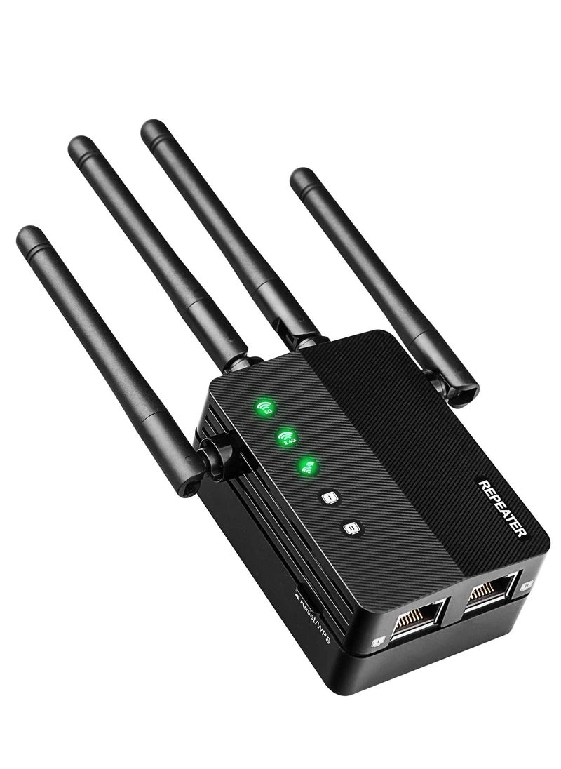 Generic - WiFi Extender, Wi-Fi Booster Amplifier, 1200Mbps Wall-Through Strong, Cover up to 12880 sq.ft & 105 Devices, Dual Band 2.4G & 5G, 4 Antennas 360° Full Coverage, with Ethernet Port & AP Mode - Image 1