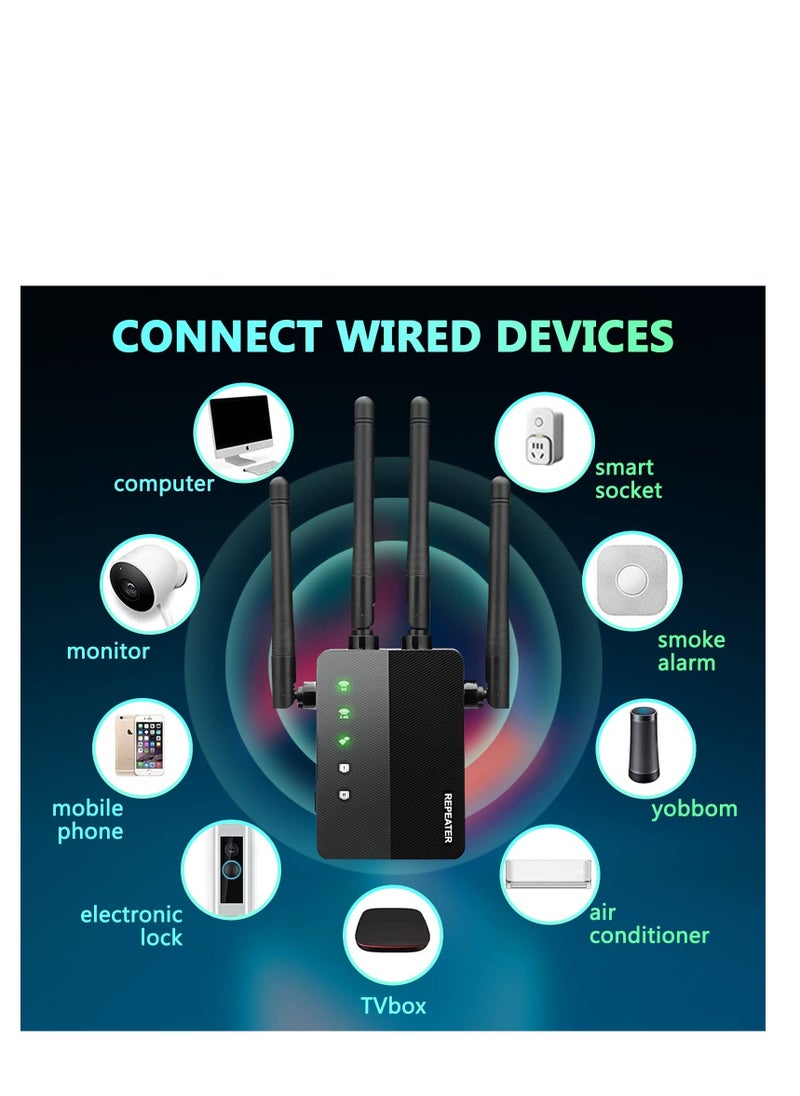 Generic - WiFi Extender, Wi-Fi Booster Amplifier, 1200Mbps Wall-Through Strong, Cover up to 12880 sq.ft & 105 Devices, Dual Band 2.4G & 5G, 4 Antennas 360° Full Coverage, with Ethernet Port & AP Mode - Image 1