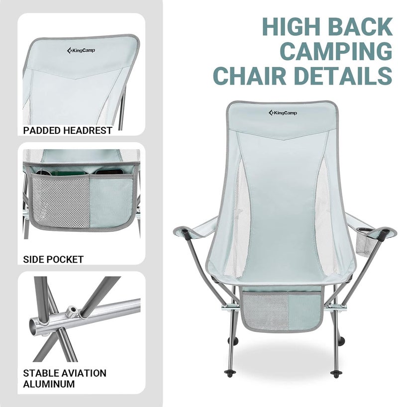 KingCamp كراسي تخييم قابلة للطي عالية الظهر من كينغ كامب للبالغين مع مسند ذراع، ترقية حامل من سبائك الألمنيوم بالكامل، كرسي تخييم خفيف الوزن، مدمج وقابل للنقل في الهواء الطلق مع حقيبة حمل - Image 2