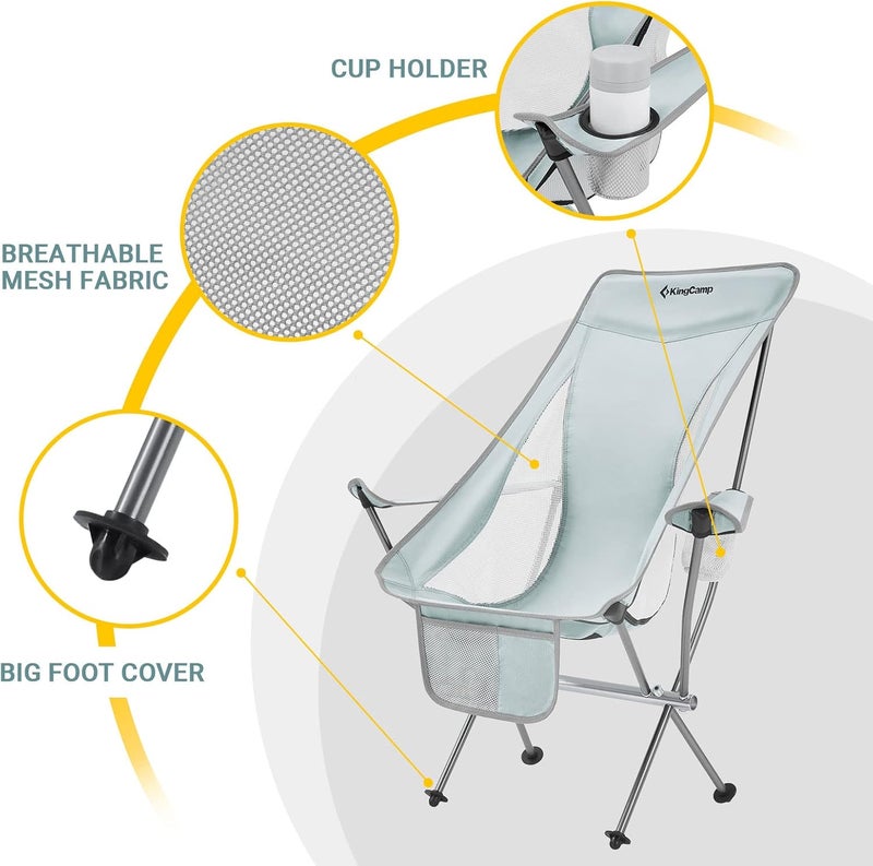 KingCamp كراسي تخييم قابلة للطي عالية الظهر من كينغ كامب للبالغين مع مسند ذراع، ترقية حامل من سبائك الألمنيوم بالكامل، كرسي تخييم خفيف الوزن، مدمج وقابل للنقل في الهواء الطلق مع حقيبة حمل - Image 3