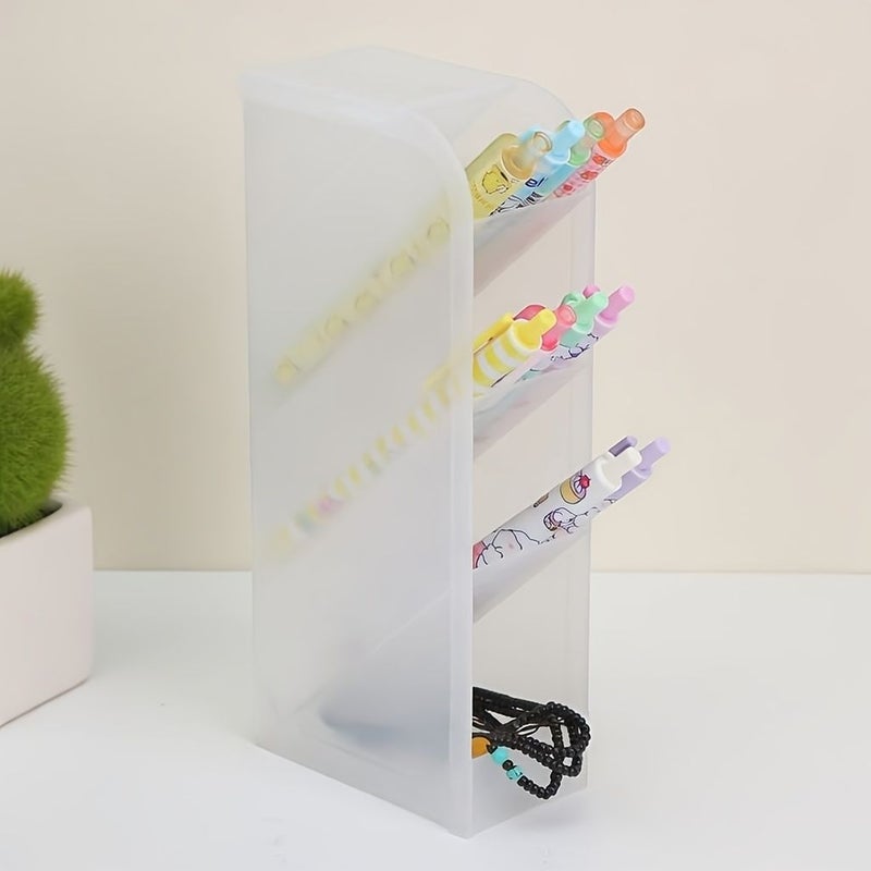 Angled Pen Holder Storage Rack 2pcs Random Black White Green Pink Desk Organizer - Image 4