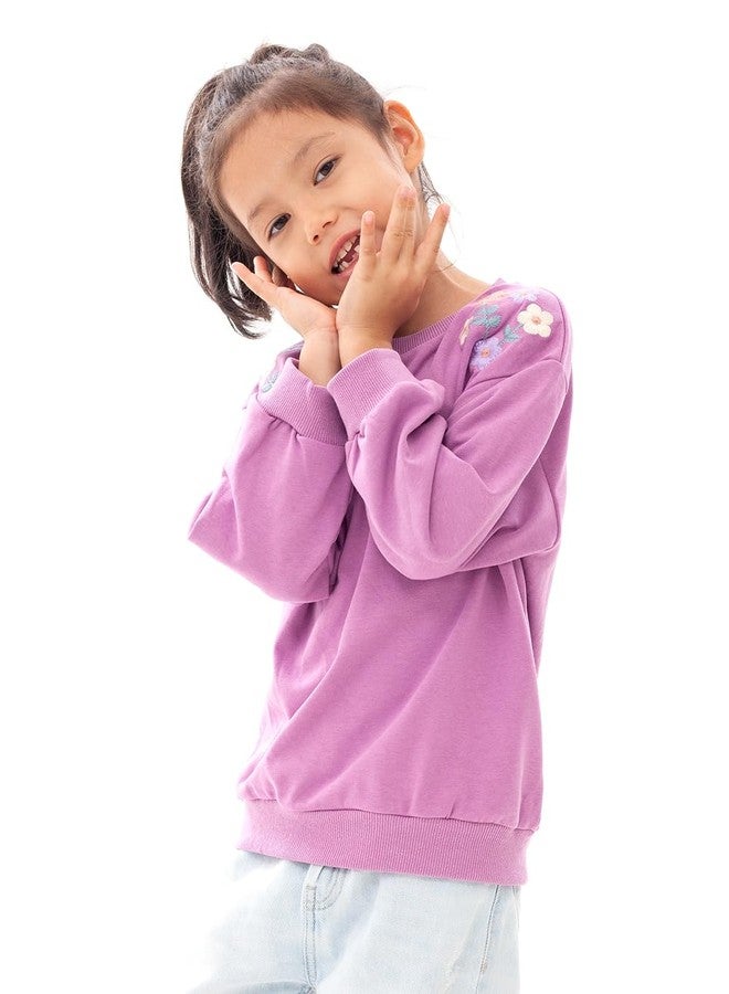 BINIDUCKLING Baby Crew Neck Sweatshirt Girls 18 Months Floral Purple - Image 3
