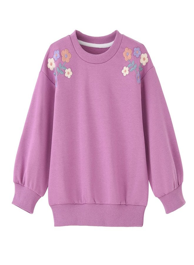 BINIDUCKLING Baby Crew Neck Sweatshirt Girls 18 Months Floral Purple - Image 1