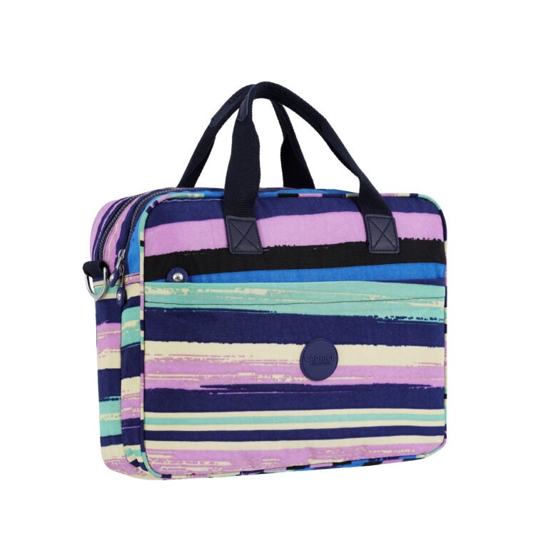 CAPRICE COLLECTION Unisex Laptop Bag – Multi Color Stripes, Water-Resistant Nylon, Padded Compartment, Fits 15.6″ Laptops, 12.4L Capacity - Image 1