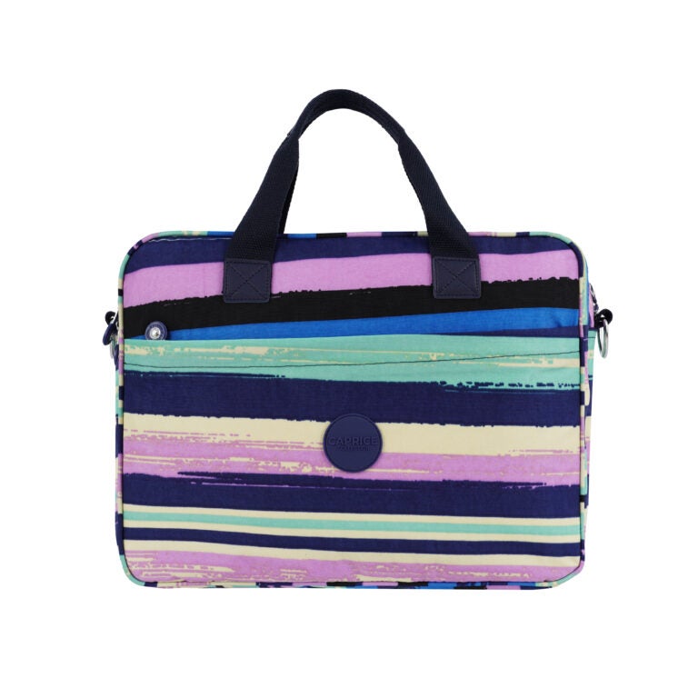 CAPRICE COLLECTION Unisex Laptop Bag – Multi Color Stripes, Water-Resistant Nylon, Padded Compartment, Fits 15.6″ Laptops, 12.4L Capacity - Image 2