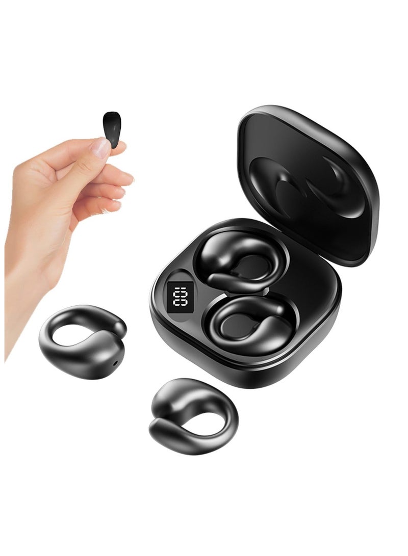 SYOSI Wireless Bone Conduction Headphones, Bluetooth 5.3 Open Ear Headphones with Mic, Clip-On Earbuds, 24-Hour Playtime, Digital Display Charging Case, Black - Image 1