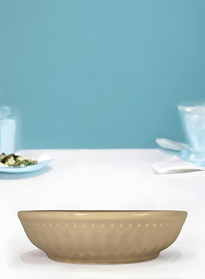 Lemon Tree Ceramic Big 20 cm Round Deep Salad/Pasta/Snack Serving Plate, 20.50 cm Diameter, 4 cm Height (Beige) - Image 3