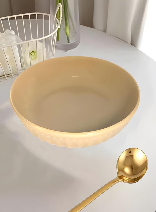 Lemon Tree Ceramic Big 20 cm Round Deep Salad/Pasta/Snack Serving Plate, 20.50 cm Diameter, 4 cm Height (Beige) - Image 2