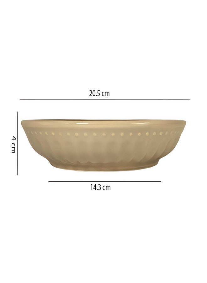 Lemon Tree Ceramic Big 20 cm Round Deep Salad/Pasta/Snack Serving Plate, 20.50 cm Diameter, 4 cm Height (Beige) - Image 4