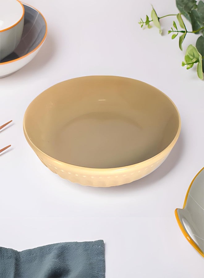Lemon Tree Ceramic Big 20 cm Round Deep Salad/Pasta/Snack Serving Plate, 20.50 cm Diameter, 4 cm Height (Beige) - Image 1