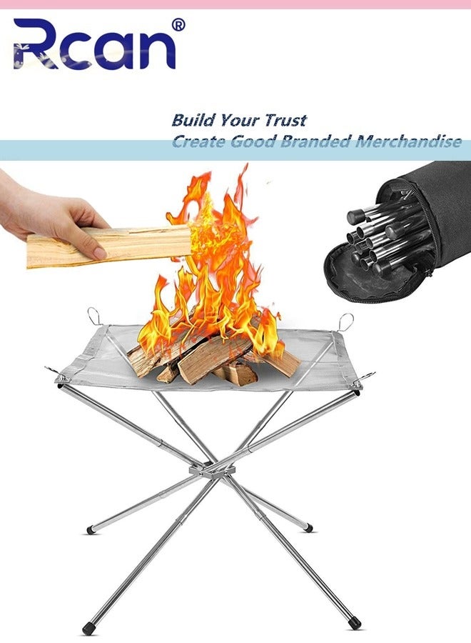 Rcan Portable Fire Pit for Outdoor Camping Gatherings Trips Large Outdoor BBQ Grill Net for Picnic Bonfire and Parties Fire Pits Burner for Wood Burning Mesh Fire Pits Patio Fireplace 54 x 54 x 47cm - Image 1