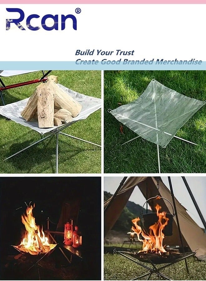 Rcan Portable Fire Pit for Outdoor Camping Gatherings Trips Large Outdoor BBQ Grill Net for Picnic Bonfire and Parties Fire Pits Burner for Wood Burning Mesh Fire Pits Patio Fireplace 54 x 54 x 47cm - Image 4
