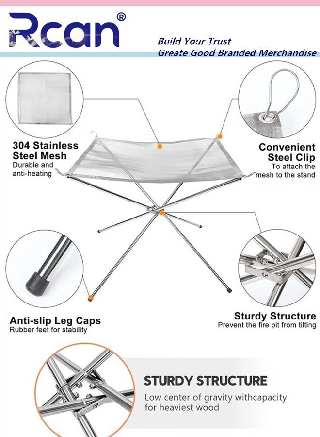 Rcan Portable Fire Pit for Outdoor Camping Gatherings Trips Large Outdoor BBQ Grill Net for Picnic Bonfire and Parties Fire Pits Burner for Wood Burning Mesh Fire Pits Patio Fireplace 54 x 54 x 47cm - Image 5