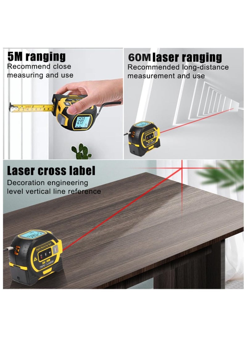 XiuWoo 3 in 1 c tape measure, digital distance meters with LCD display,60m measure, 5m tape measure, vertical cross line, measuring area volume distance and pythagorean circumference  - Image 5