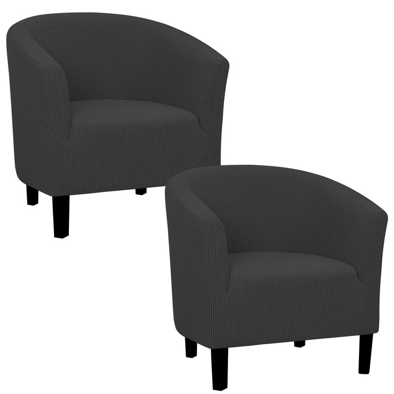 EasyGoing Stretch Club Armchair Slipcover 2 Pieces Barrel Tub Sofa Cover Furniture Protector Jacquard Couch Cover Dark Gray 2 Pack
