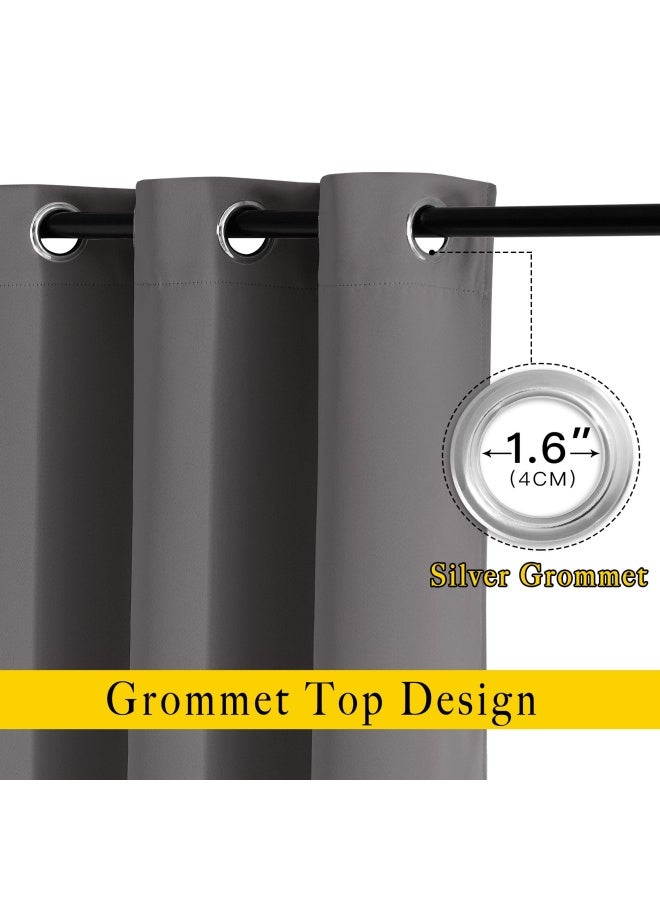 NICETOWN Blackout Curtains Panels for Bedroom - Three Pass Microfiber Noise Reducing Thermal Insulated Solid Ring Top Blackout Window Drapes 2 Panels 132 x 213 cm Gray  - Image 2