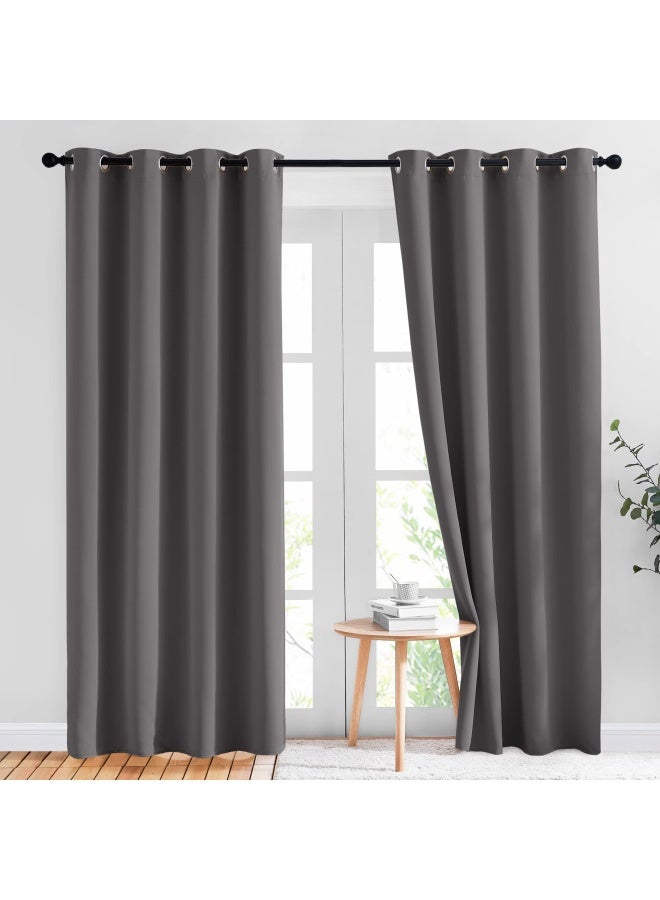 NICETOWN Blackout Curtains Panels for Bedroom - Three Pass Microfiber Noise Reducing Thermal Insulated Solid Ring Top Blackout Window Drapes 2 Panels 132 x 213 cm Gray  - Image 1