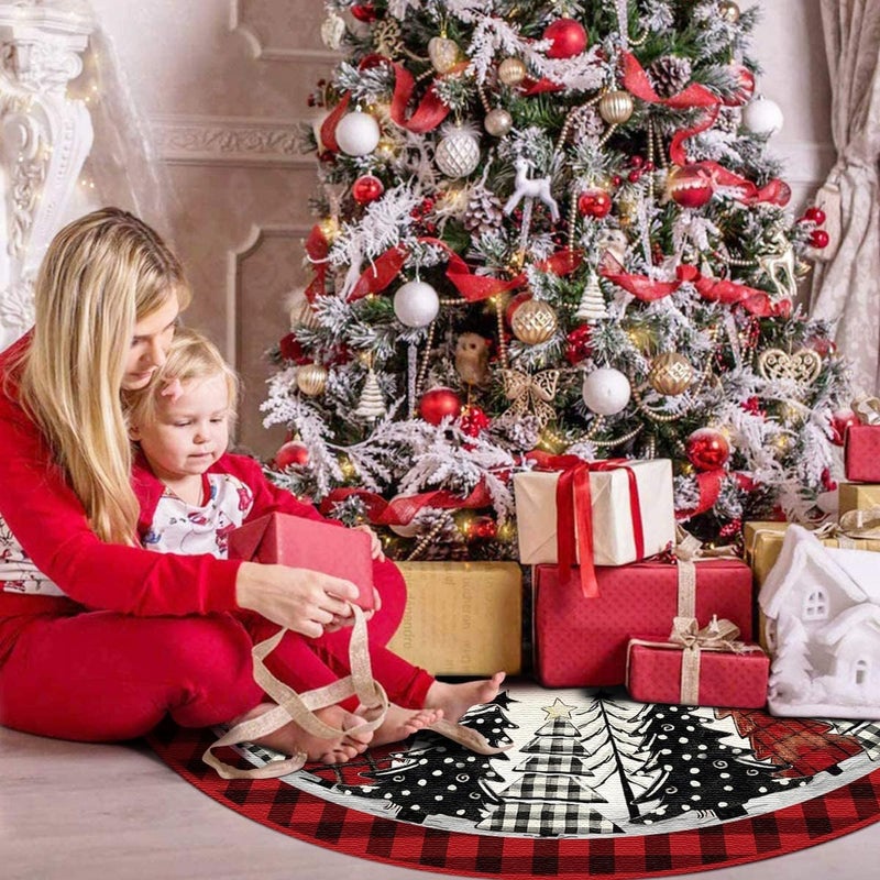 DISENB Christmas Tree Skirt 48 Inch, Red and Black Buffalo Plaid Xmas Tree Skirt, Winter Christmas Tree Mat for Home Party Holiday Indoor Outdoor Decorations - Image 4