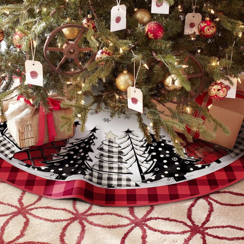 DISENB Christmas Tree Skirt 48 Inch, Red and Black Buffalo Plaid Xmas Tree Skirt, Winter Christmas Tree Mat for Home Party Holiday Indoor Outdoor Decorations - Image 2
