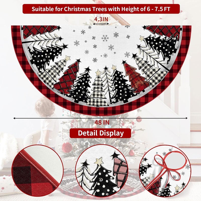 DISENB Christmas Tree Skirt 48 Inch, Red and Black Buffalo Plaid Xmas Tree Skirt, Winter Christmas Tree Mat for Home Party Holiday Indoor Outdoor Decorations - Image 5