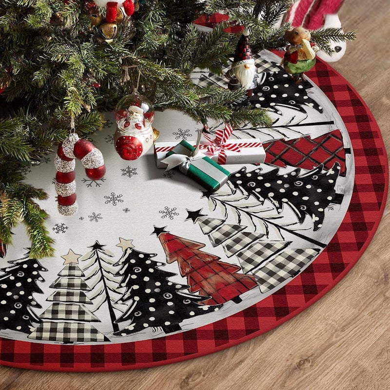 DISENB Christmas Tree Skirt 48 Inch, Red and Black Buffalo Plaid Xmas Tree Skirt, Winter Christmas Tree Mat for Home Party Holiday Indoor Outdoor Decorations - Image 3