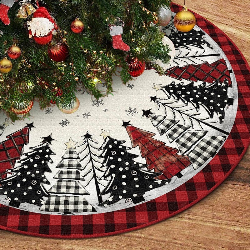 DISENB Christmas Tree Skirt 48 Inch, Red and Black Buffalo Plaid Xmas Tree Skirt, Winter Christmas Tree Mat for Home Party Holiday Indoor Outdoor Decorations - Image 1