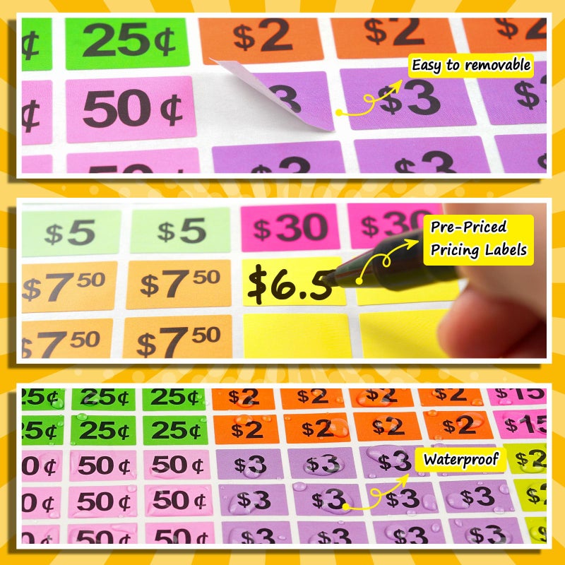 labelon 4125 Pcs Removable Garage Sale Stickers, Pre-Priced Yard Sale Price Stickers (1/2" X 3/4"), Price Tags with Blank Space to Write, Bright Colors Rummage Sale Labels for Retail,Flea Markets - Image 2
