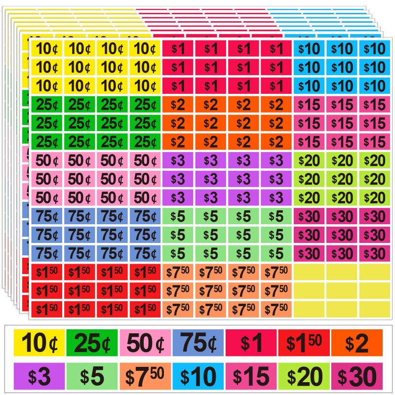 labelon 4125 Pcs Removable Garage Sale Stickers, Pre-Priced Yard Sale Price Stickers (1/2" X 3/4"), Price Tags with Blank Space to Write, Bright Colors Rummage Sale Labels for Retail,Flea Markets - Image 1
