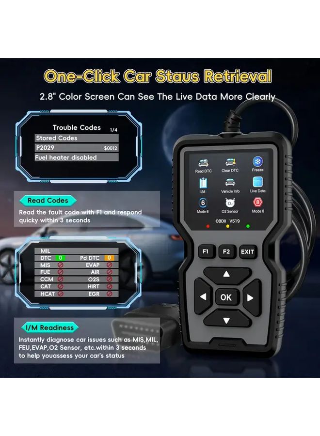 Deep Blue Advanced OBD2 Scanner with Live Data Battery Voltage Test Full OBD Modes - Image 5