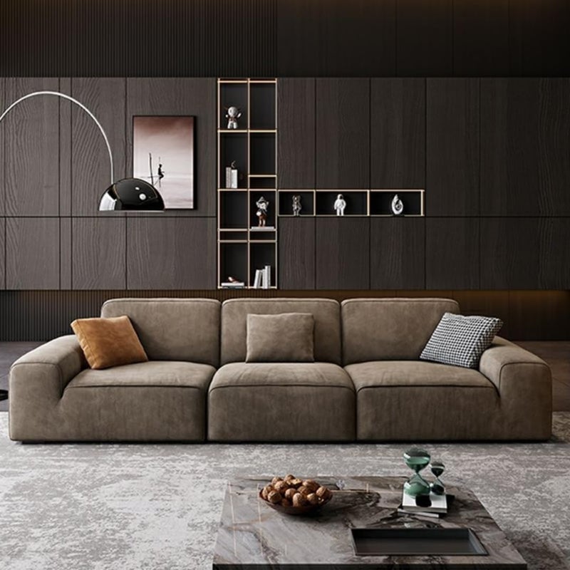 Poppins Home Dark Brown Standard Sofa with Concealed Support - Modern Square Arm Pillow Back Couch, Durable Abrasive ClothUpholstery, Comfortable Foam Seating for Living Room - Image 1