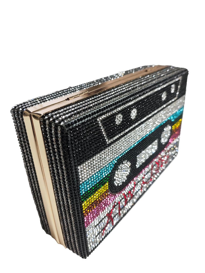 Renabro Women Retro Radio Shape Crossbody Bag Rhinestone Metal Vintage Evening Clutch Purses(colorful party) - Image 5