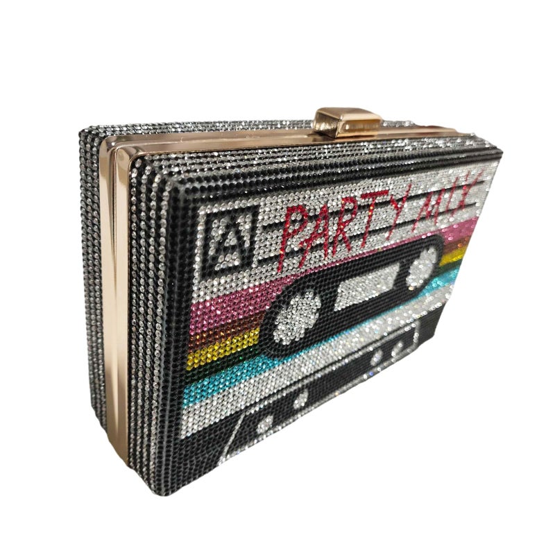 Renabro Women Retro Radio Shape Crossbody Bag Rhinestone Metal Vintage Evening Clutch Purses(colorful party) - Image 3