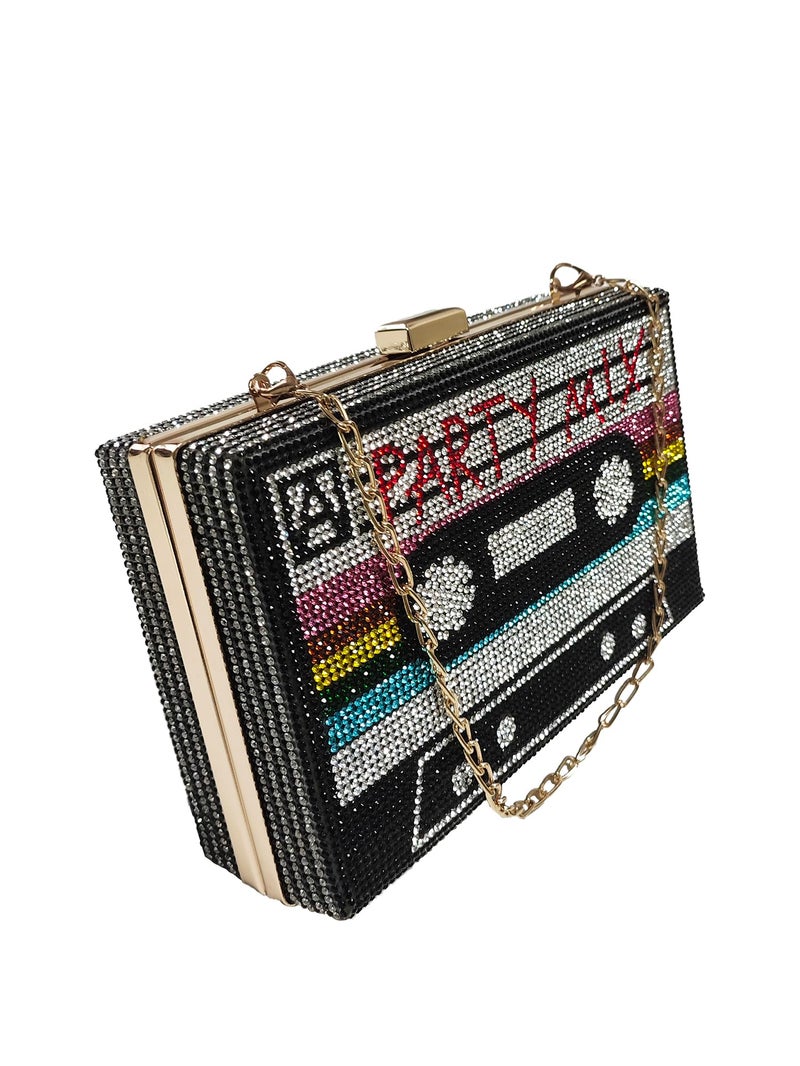 Renabro Women Retro Radio Shape Crossbody Bag Rhinestone Metal Vintage Evening Clutch Purses(colorful party) - Image 2