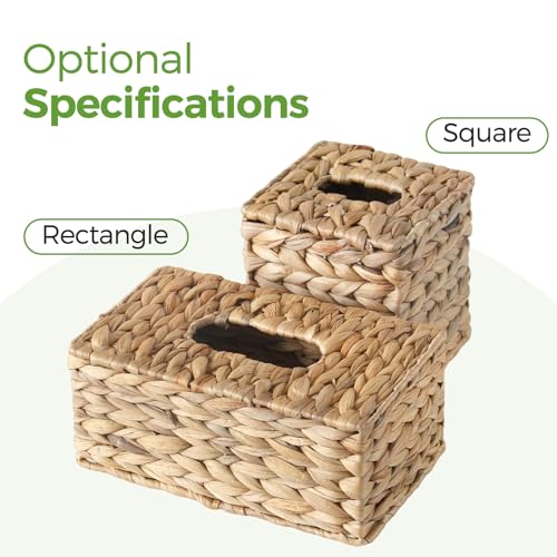 S310 Rattan Tissue Box Cover Square, Wicker Tissue Box Holder Facial Tissues Boxes, Hand Woven Square Tissue Box Cover Tissue Holder for Bathroom Toilet Living Room Kitchen Office Table Desk, Natural - Image 4