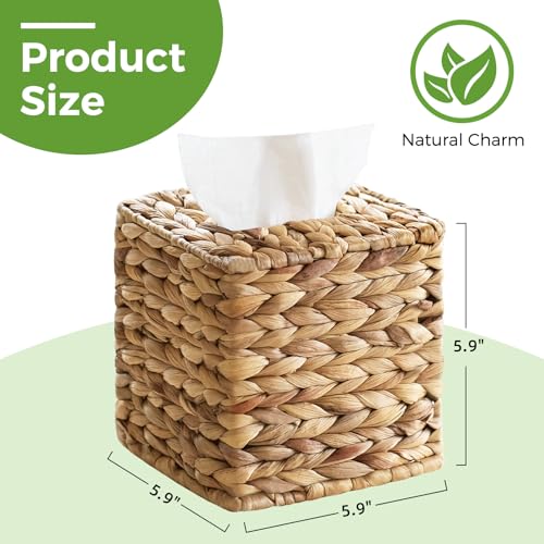 S310 Rattan Tissue Box Cover Square, Wicker Tissue Box Holder Facial Tissues Boxes, Hand Woven Square Tissue Box Cover Tissue Holder for Bathroom Toilet Living Room Kitchen Office Table Desk, Natural - Image 3