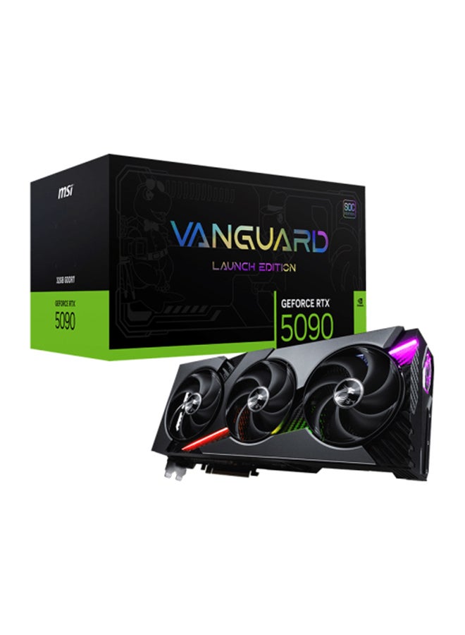 إم اس أي جي فورس RTX 5090 32GB GDDR7 فاندغارد SOC، 21,760 نواة CUDA، PCIe الجيل 5، 2527 ميجاهرتز تردد النواة، 28 جيجابت في الثانية سرعة الذاكرة، 512-بت ناقل، 4 مخرجات عرض (DP 2.1b، HDMI 2.1b)، 575 واط استهلاك الطاقة، 1000 واط PSU موصى به، 7680 x 4320 أقصى دقة، G-SYNC، 12 دايركت إكس النهائي، 4 دعم عرض أسود - Image 1