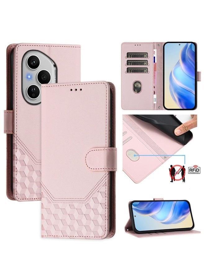 HuHa Case Cover For Honor 400 Pro Global 160.8mm Honeycomb Embossing RFID Leather Phone Case(Pink) - Image 1
