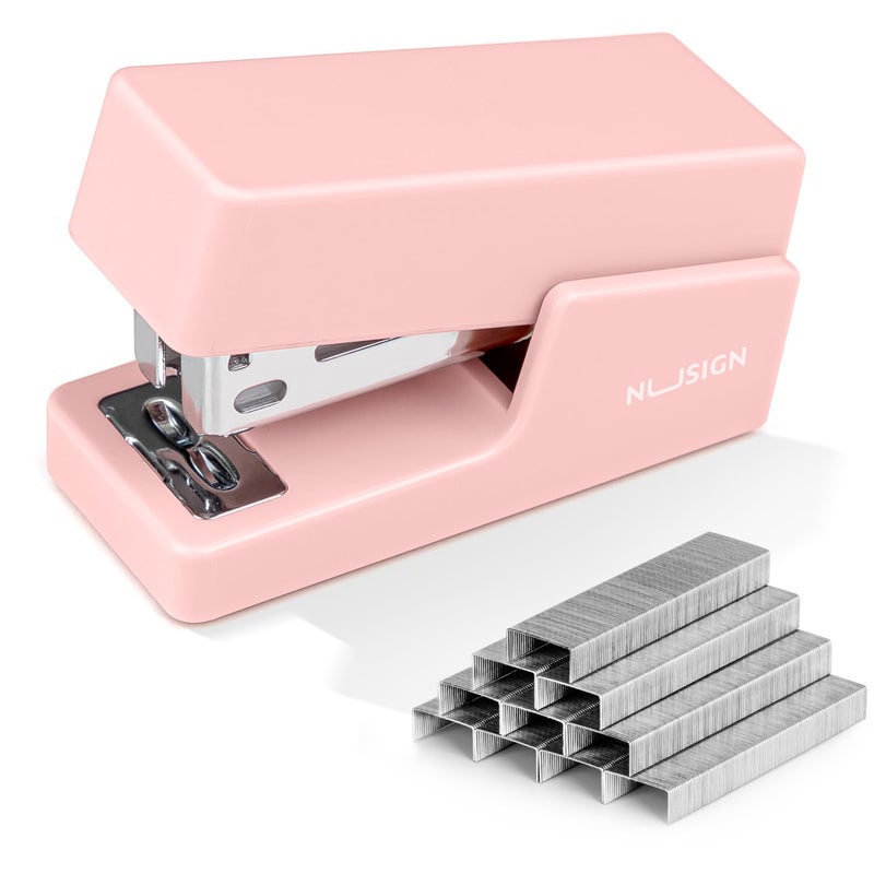 NUSIGN Mini Stapler with 830 Staples, Small Cute Desk Staplers, 25 Sheet Capacity, Pink - Image 1